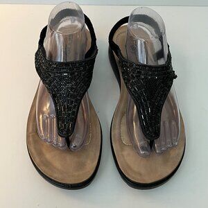 Annie Comfort Black Beaded Thong Sandals ~ Women's Size 11W ~ EUC